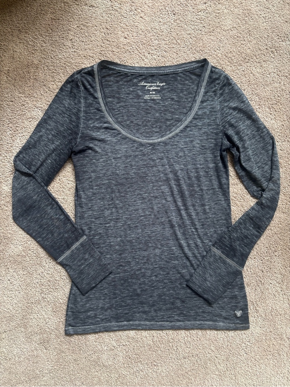 American Eagle Outfitters Charcoal Scoop Neck Long Sleeve Top